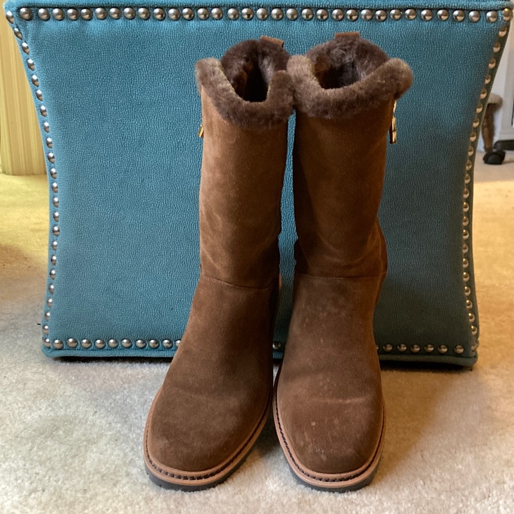 J.McLaughlin brown suede mid calf winter boots.